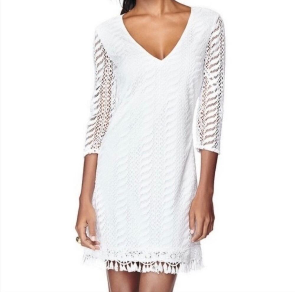 Lilly Pulitzer Seminole Dress Womens L Resort White Crochet Zebra Lace Lined